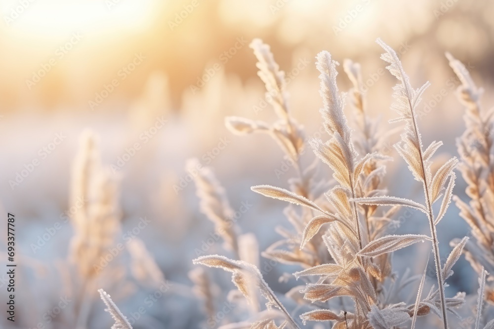 Naklejka premium Close up hoarfrost in nature and ice crystals.