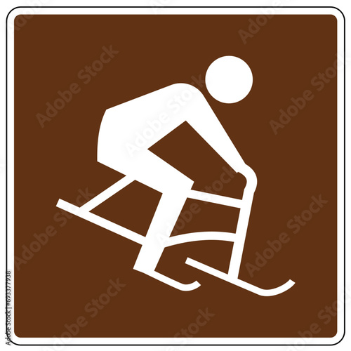 Campground sign of winter recreation bobbing skiing