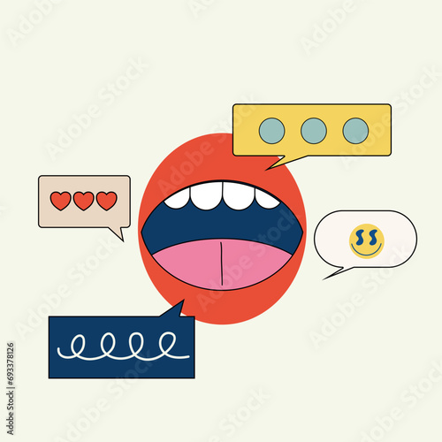 Vector illustration of open mouth with teeth. The concept of speech, communication, and feedback.