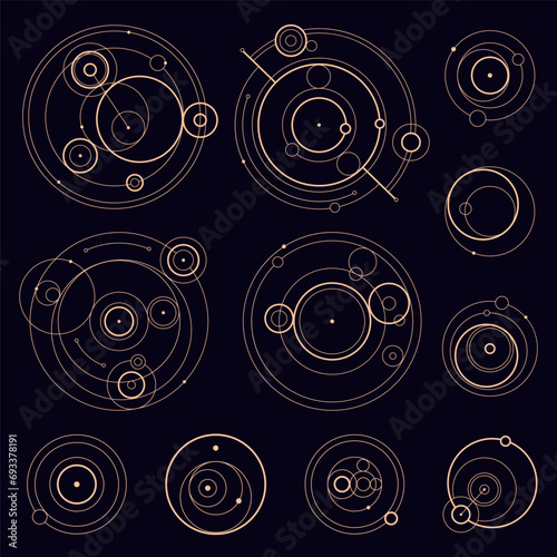 Set of circle scared elements. Mystic signs for different design. Vector Illustration Set. EPS 10