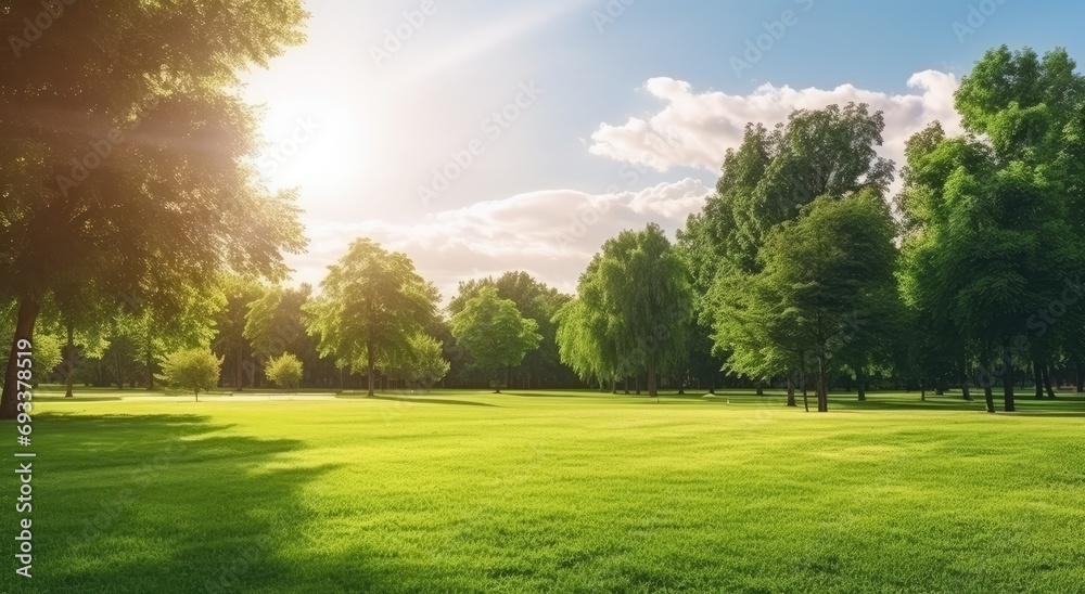 Summer widescreen natural landscape of park with a glade of fresh grass. Summer widescreen natural landscape of park with a glade of fresh grass.