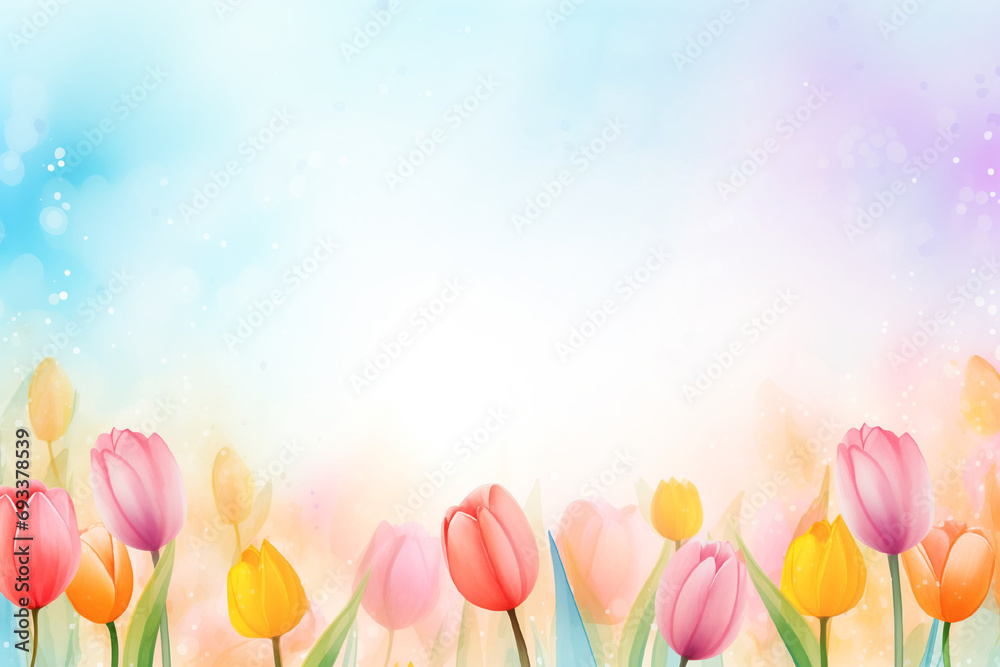 Spring flowers tulips on background with place for text