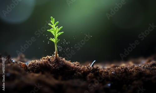 a green sprout growing from dirt photo