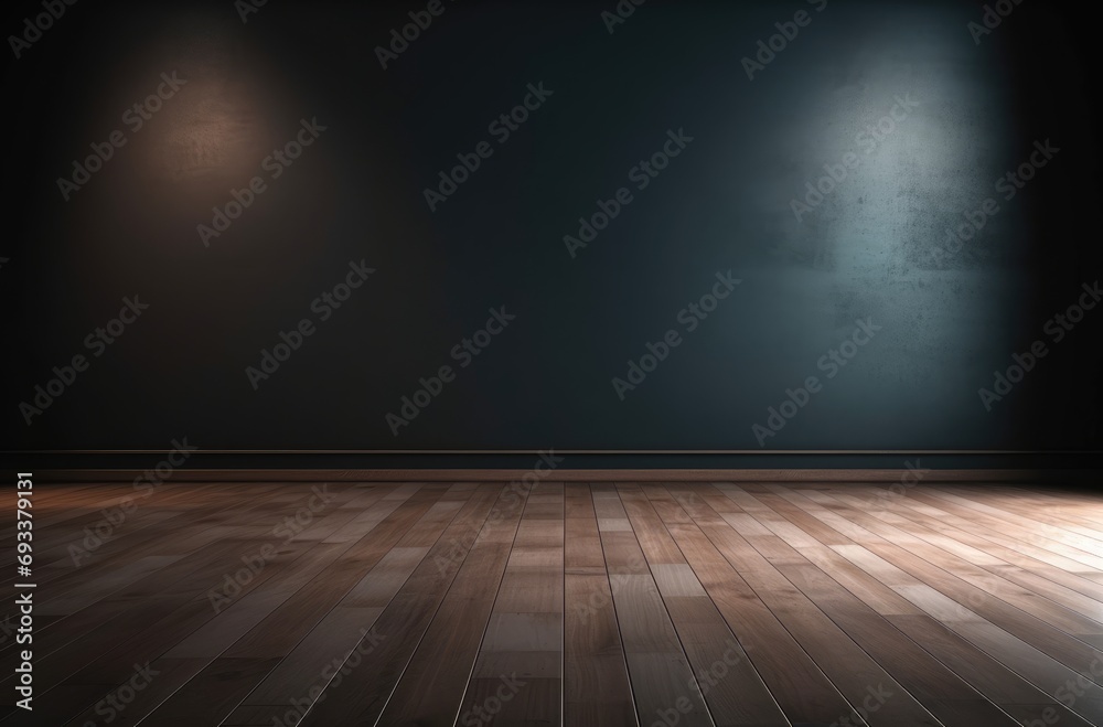 Black wall empty with beautiful chiaroscuro and wooden floor. Minimalist for product presentation mock up. Black wall empty with beautiful chiaroscuro and wooden floor. Minimalist for product presentation mock up.