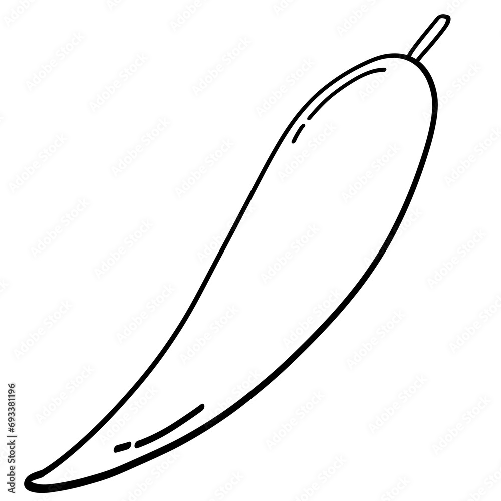 black line art of chili on a transparent background, coloring book art supply for kids
