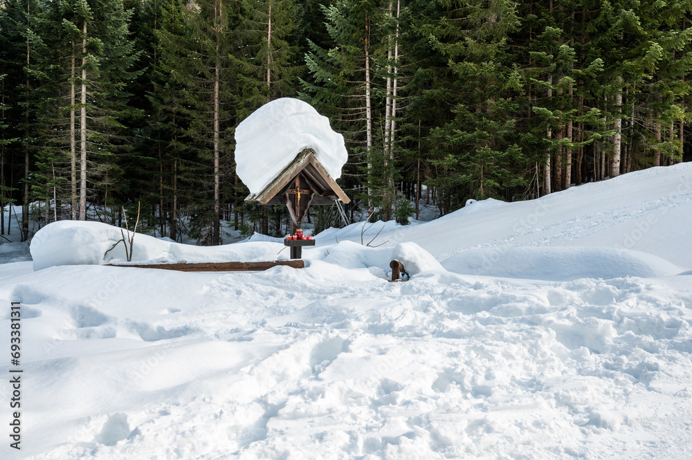 Tarvisio. Riofreddo valley in winter. At the foot of the Julian Alps Tarvisio. Riofreddo valley in winter. At the foot of the Julian Alps