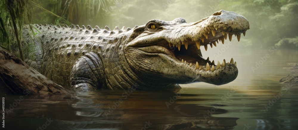 Naklejka premium The river's crocodile swimming near canal.