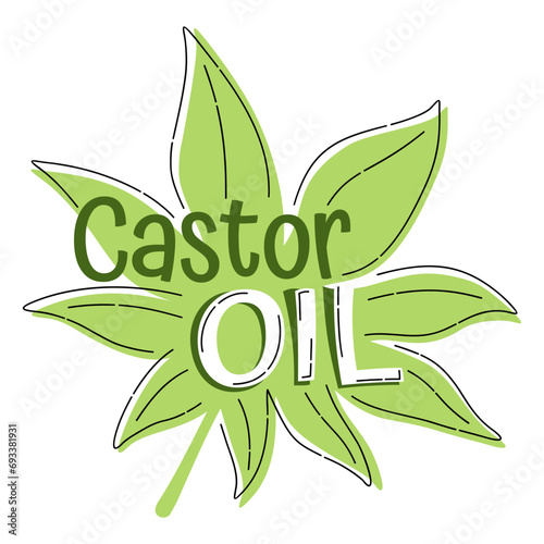 Castor Oil - leaf and text in thin line