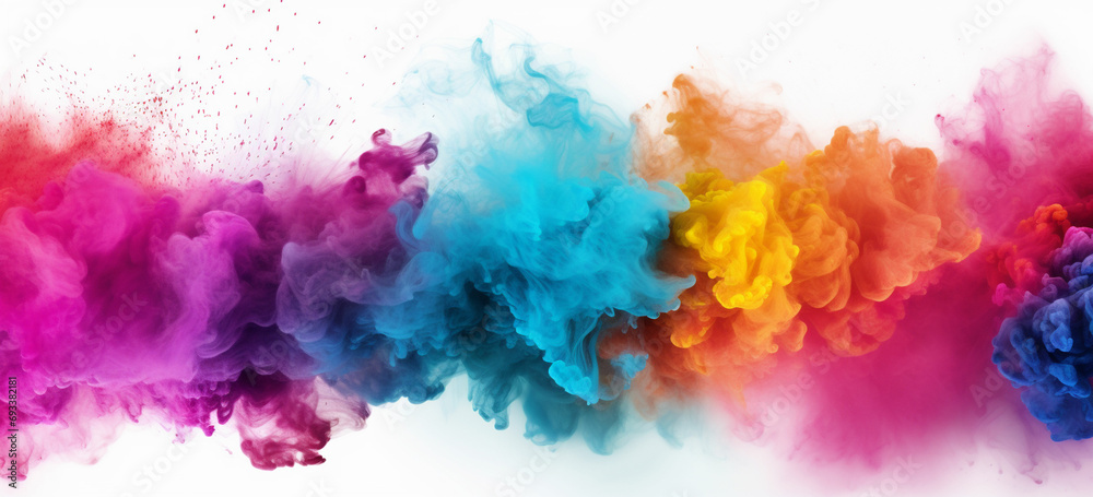 abstract powder splatted background. Colorful powder explosion on white background. Colored cloud. Colorful dust explode. Paint Holi