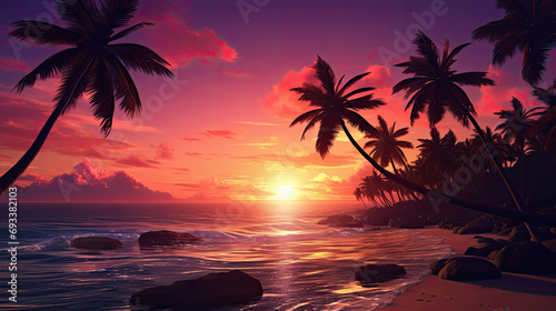 tropical sunset with sea and beach view  wide background image  holiday concept