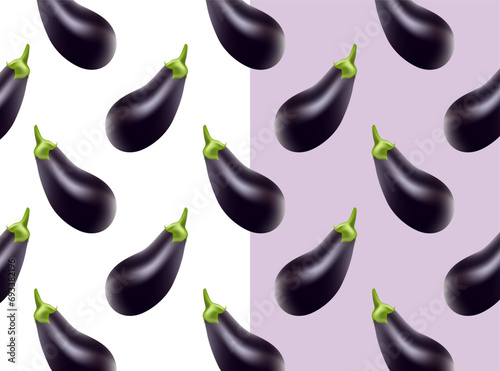 Vector seamless pattern with eggplants on a purple and white background