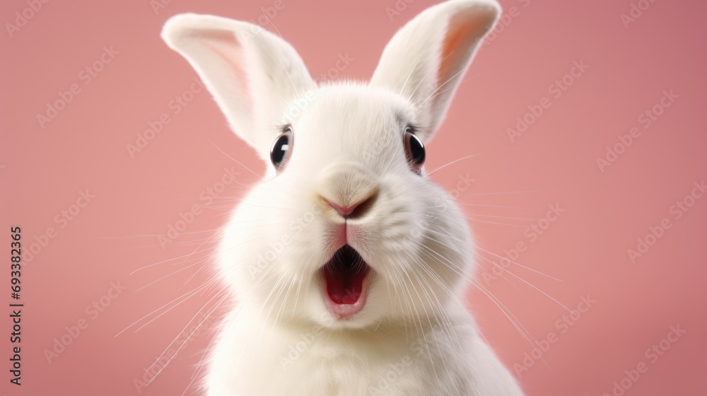 A detailed close-up image of a white rabbit with its mouth open, showing its teeth. Suitable for illustrating dental health or animal anatomy A detailed close-up image of a white rabbit with its mouth open, showing its teeth. Suitable for illustrating dental health or animal anatomy
