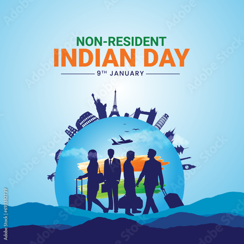 Non-Resident Indian Day Design for Banner, Poster, Web, Social Media - Pravasi Bharatiya Divas - Meaning Non-Resident Indian Day. Editable illustration design for NRI We are proud of our NRI, Jai Hind photo