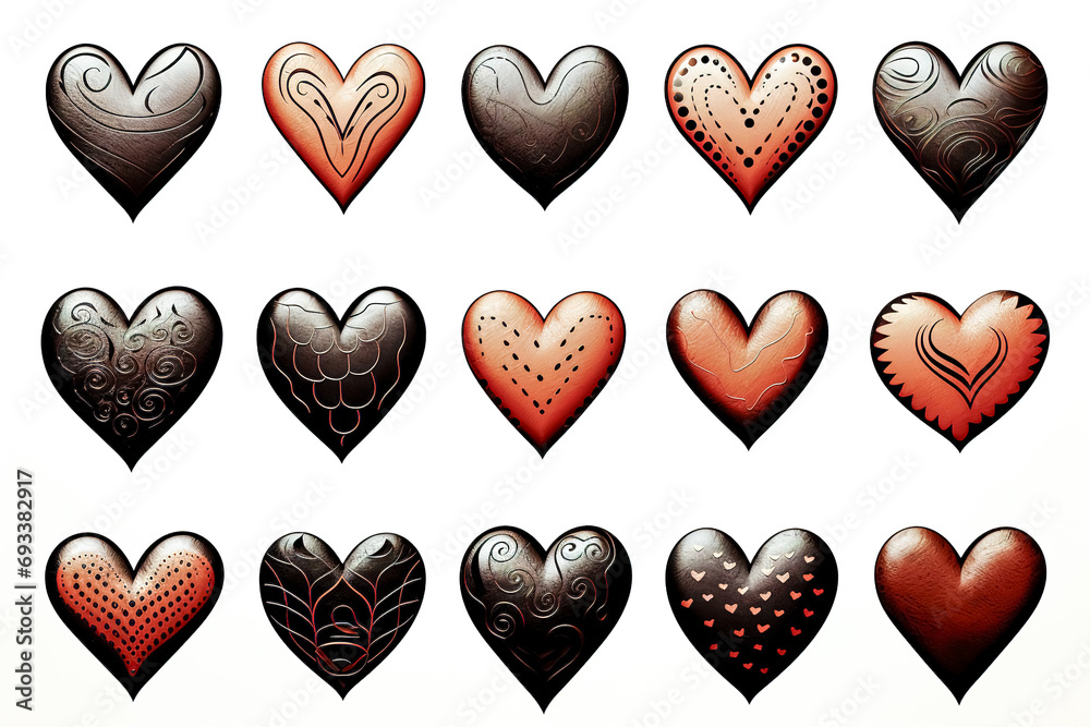 Collection of hearts in flat style, Valentine's Day greeting card design. Collection of hearts in flat style, Valentine's Day greeting card design.