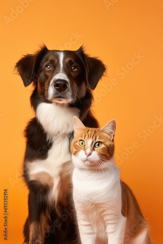 A dog and a cat sitting side by side. Perfect for animal lovers and pet-related content