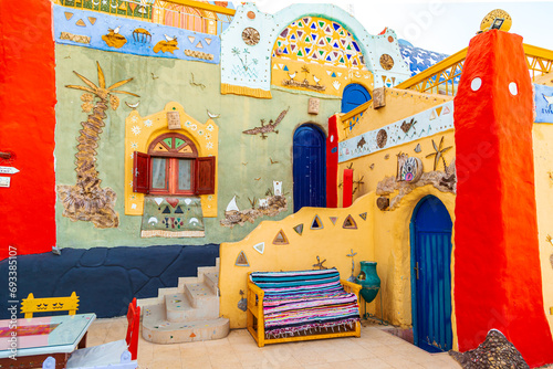 Colorful bright houses of a Nubian village. photo