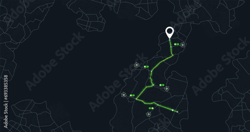 Map mobile app planning travel data on distance. Huge map. City map route, location symbols,navigational system mark. Path from point to intended goal, destinations signs. Editable vector illustration