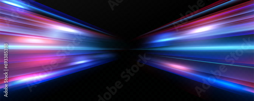 Horizontal neon lines.Blue speed lines.Motion light effect.Vector. red.Vector illustration of a blue color. Light effect. Abstract laser beams of light. Chaotic neon rays of light . photo