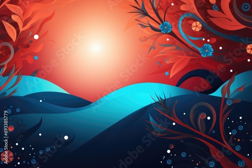 Abstract background with waves and flowers. Abstract background themed around February 6th's Waitangi Day, a significant national day in New Zealand.