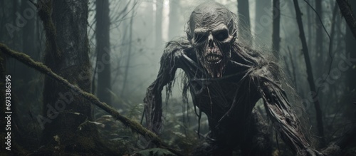 Undead creature strolls in forest. photo
