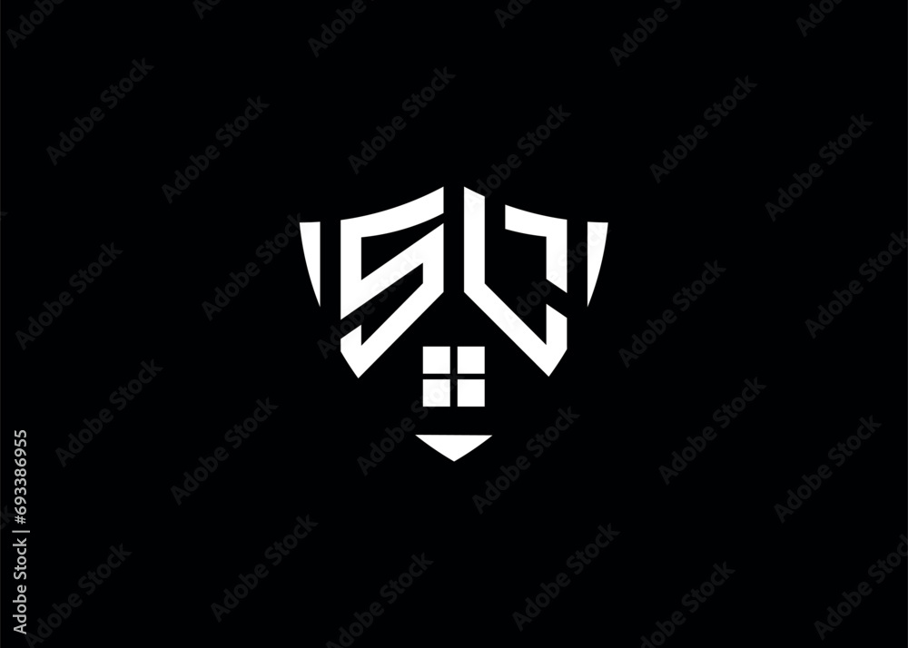 Real estate letter SL shield shape logo and house building vector template. Real estate letter SL shield shape logo and house building vector template.