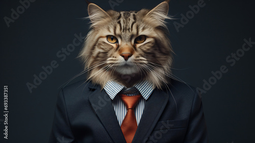 A businessman cat in a suit and tie. © Noman