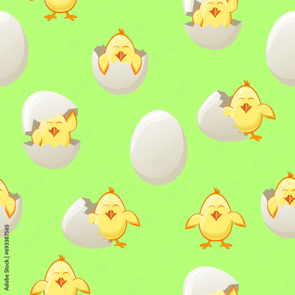 Seamless pattern with Easter eggs and chicks
