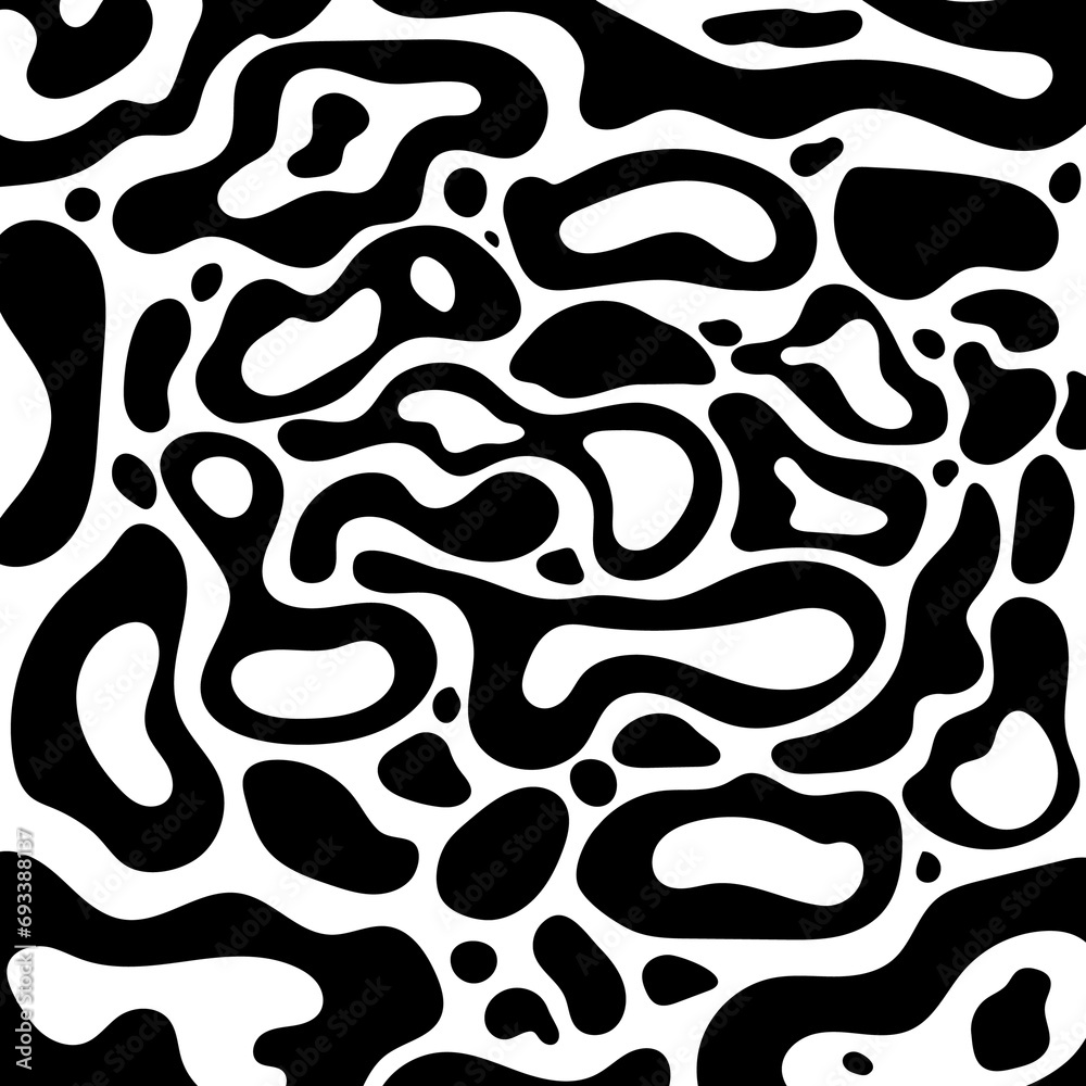Wavy and swirled brush strokes vector pattern. Matisse curves aesthetics. Squiggles ornament.  Abstract creative drawing background texture with doodle bold lines. Black and white curved lines.