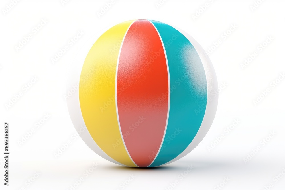 Colorful beach ball resting on a white surface, perfect for summer-themed designs and advertisements