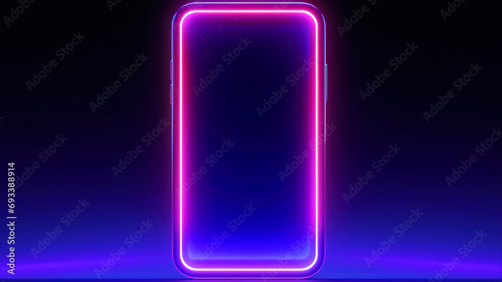 Neon rectangle frame on a dark background. Neon rectangle frame on a dark background.