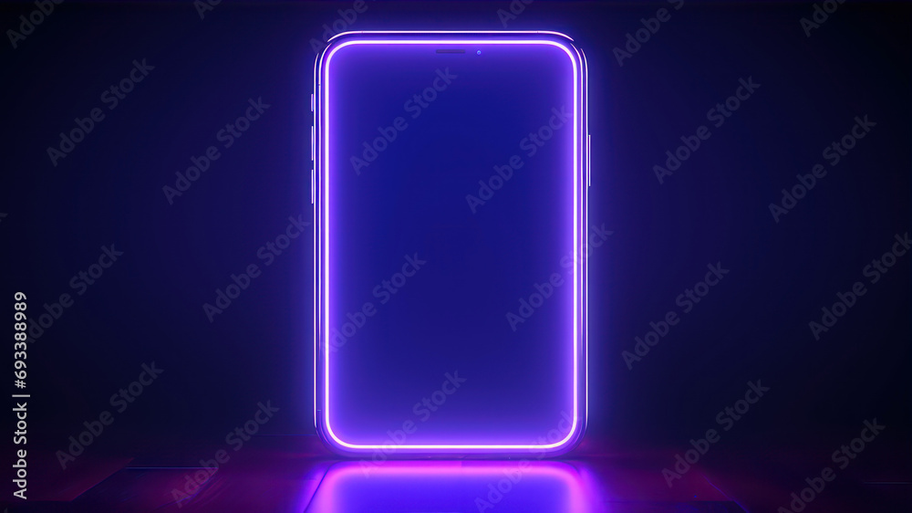 Neon rectangle frame in dark room. 3d rendering mock up Neon rectangle frame in dark room. 3d rendering mock up
