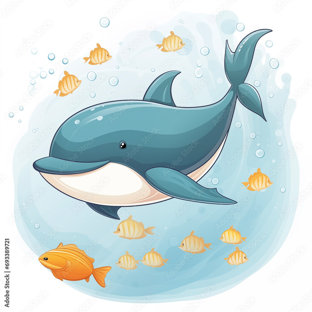 Obraz premium Whale swims with fish