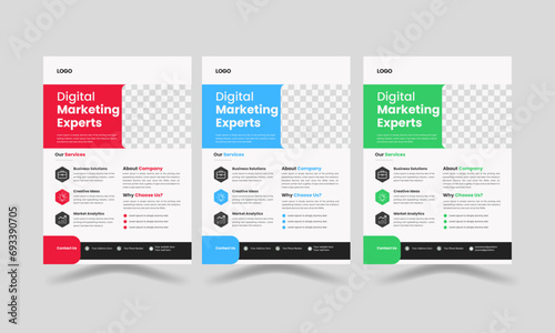 Modern creative Clean Corporate Business flyer template vector design, set with red, blue, and green color. marketing, promotion, business proposal, advertise, publication, cover page in A4 size