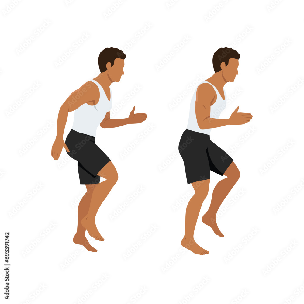 Man doing fast feet run exercise. Flat vector illustration isolated on white background