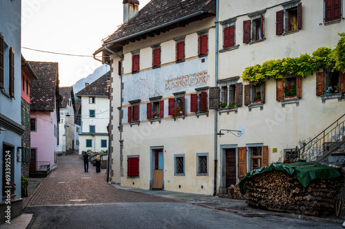 Pesariis, the town of watches. Walk in the town between dusk and night