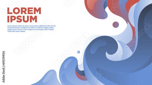 Dancing waves of blue and red in abstract design. Vector background.