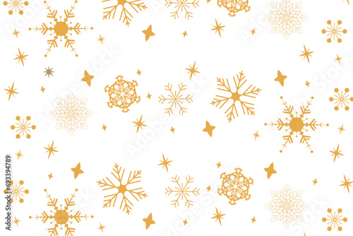 Snowflake Christmas background. Gold snowflakes and stars. Christmas card with snowflake border. Vector eps10  photo