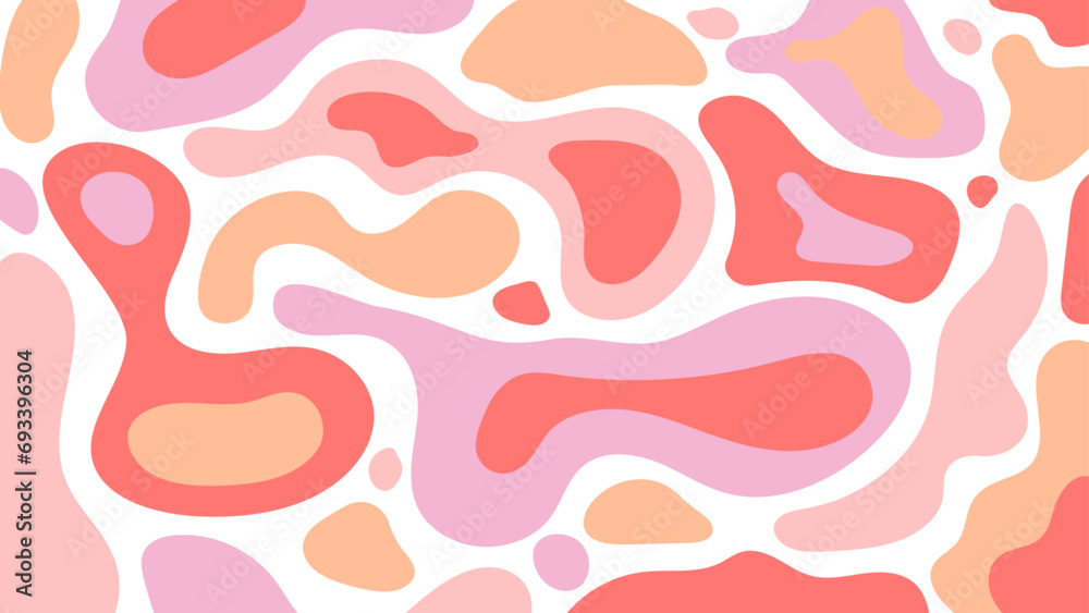Organic amoeba blob shape hand drawn pattern in trendy Peach Fuzz color. Spot irregular form pebble, drops, inkblot, paint, liquid blotch. Abstract simple shapes silhouettes. Vector illustration