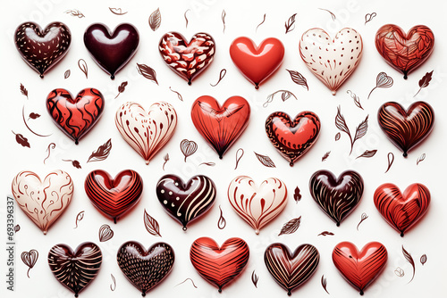 Hearts set with animalistic print isolated on white. photo