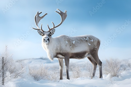 Wild reindeer with antlers on snowy field in winter  Herd of Reindeer  Reindeer sleigh-Ai Generated