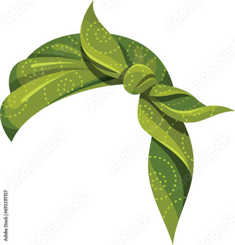 Green women s hair bandana abstract ornamental textile headdress with knot and bow vector flat