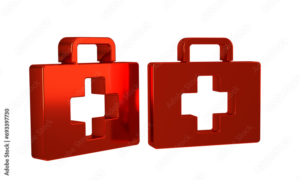 Obraz premium Red First aid kit icon isolated on transparent background. Medical box with cross. Medical equipment for emergency. Healthcare concept.