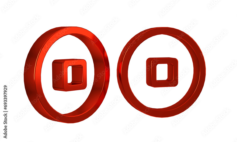 Red Chinese Yuan currency symbol icon isolated on transparent background. Coin money. Banking currency sign. Cash symbol.