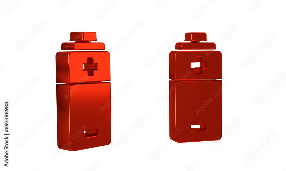 Red Battery icon isolated on transparent background. Lightning bolt symbol.