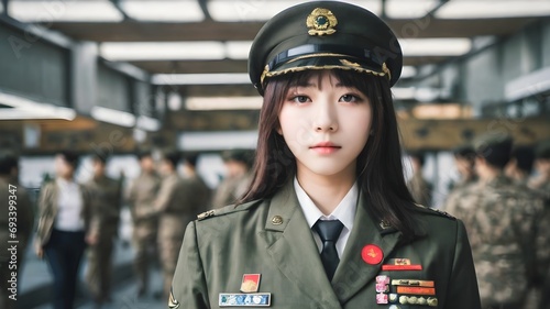 Cute Asian Girl In Military Suit Background © CITRA