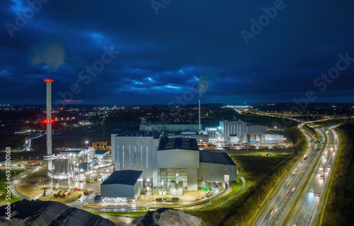 Ferrybridge  Yorkshire  England. Ferrybridge Gas and multifuel power stations. Carbon Capture generating green energy electricity helping climate change in the UK. Aerial View