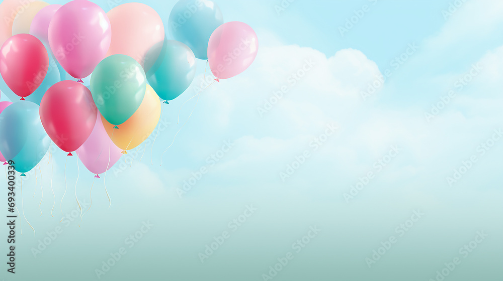 Pink, Red, Green, Yellow and Blue Balloons Flying in the Cloudy Sky Created with Generative AI Technology