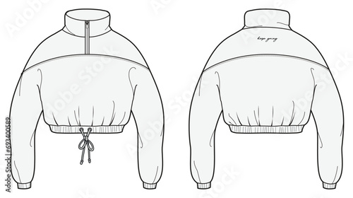 Women's sweatshirt , Fashion Flat Sketch Vector Illustration, CAD, Technical Drawing, Flat Drawing, Template, Mockup.
