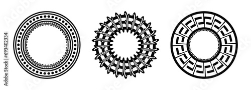A Set of vector illustrations halftone lines in a geometric circular form, Retro speed lines pattern. Round swirl and curve movement spiral modern symbols.