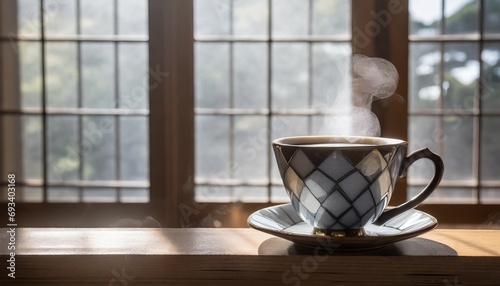 レトロな古民家喫茶店のコーヒー アツアツの湯気と美しいカップ